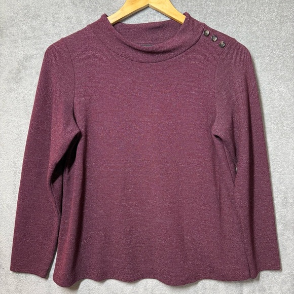 J Jill Wearever Collection Mock Neck Mid Weight Long‎ Sleeve Top XS Burgundy - Picture 1 of 13